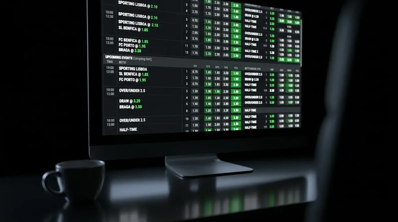 Odds nas apostas desportivas com ecrã de cotações e números